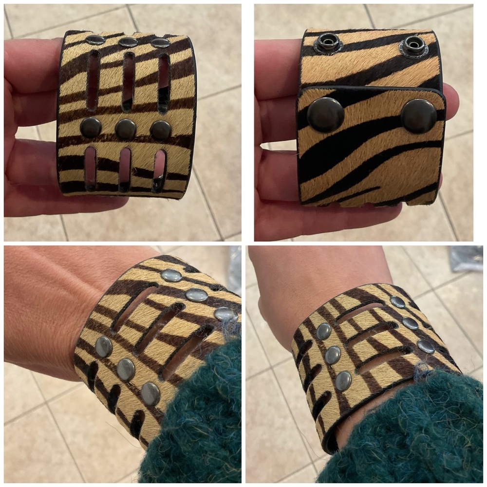 Zebra Print Hair Genuine Leather Cuff Bracelet